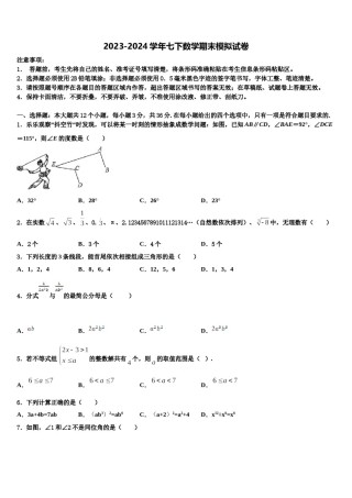 期河南省南阳市南召县2024年数学七下期末达标检测模拟试题含解析.doc