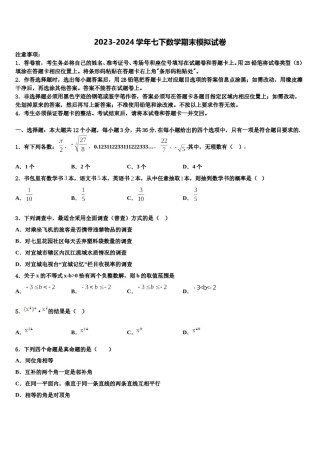 期海南省五指山中学2024届七下数学期末教学质量检测试题含解析.doc