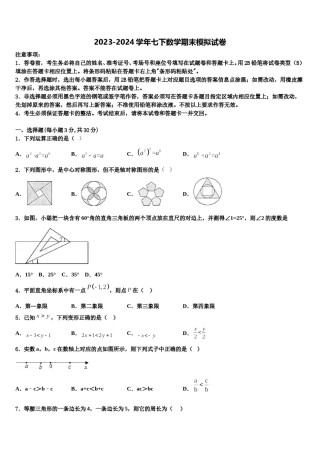 杭州市重点中学2024届七下数学期末达标检测模拟试题含解析.doc
