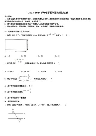 江北新区联盟2024届数学七下期末考试试题含解析.doc