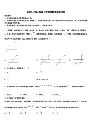 江南省郸城县2024届七年级数学第二学期期末综合测试模拟试题含解析.doc