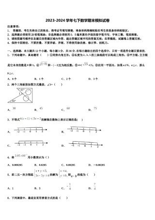 江苏无锡市塔影中学2023-2024学年数学七下期末监测试题含解析.doc