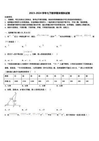 江苏省兴化市顾庄区三校2024届七下数学期末检测试题含解析.doc