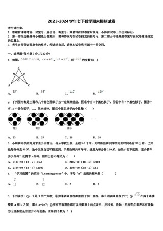 江苏省南京二十九中学2024届七年级数学第二学期期末学业质量监测模拟试题含解析.doc