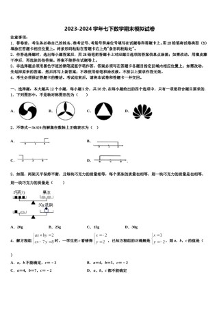 江苏省南京市29中学2024届七下数学期末检测试题含解析.doc
