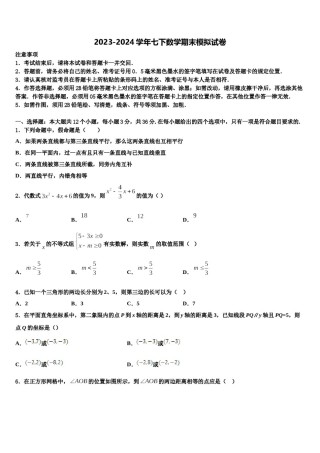江苏省南京市南京外国语学校2024年数学七下期末学业水平测试模拟试题含解析.doc
