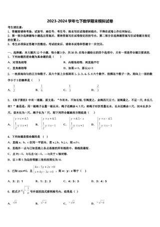 江苏省南京市建邺三校联合2024届七年级数学第二学期期末经典模拟试题含解析.doc