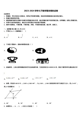 江苏省南京市新城中学2024届七下数学期末达标检测试题含解析.doc