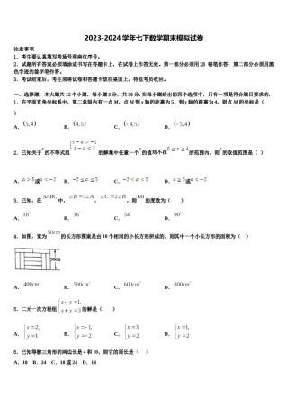 江苏省南京市江宁区湖熟片2024年七年级数学第二学期期末学业质量监测试题含解析.doc