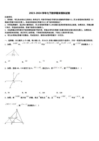 江苏省南京市鼓楼实验中学2023-2024学年七下数学期末联考模拟试题含解析.doc