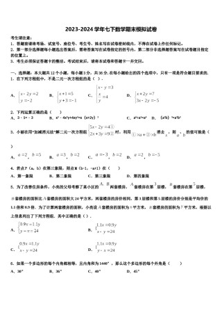 江苏省南京联合体2023-2024学年数学七下期末学业水平测试模拟试题含解析.doc
