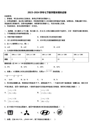 江苏省南师大附中树人学校2024年七年级数学第二学期期末经典模拟试题含解析.doc
