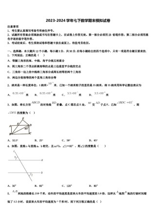 江苏省南通市南通中学2023-2024学年七年级数学第二学期期末检测试题含解析.doc