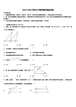 江苏省南通市新桥中学2023-2024学年七下数学期末综合测试模拟试题含解析.doc