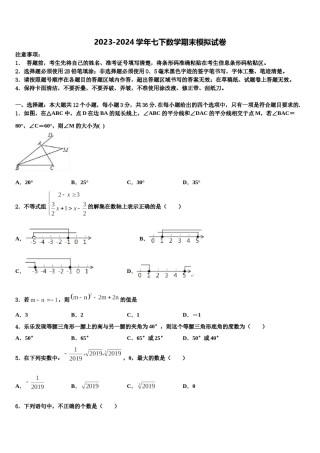 江苏省南通市紫石中学2024年七下数学期末学业质量监测模拟试题含解析.doc