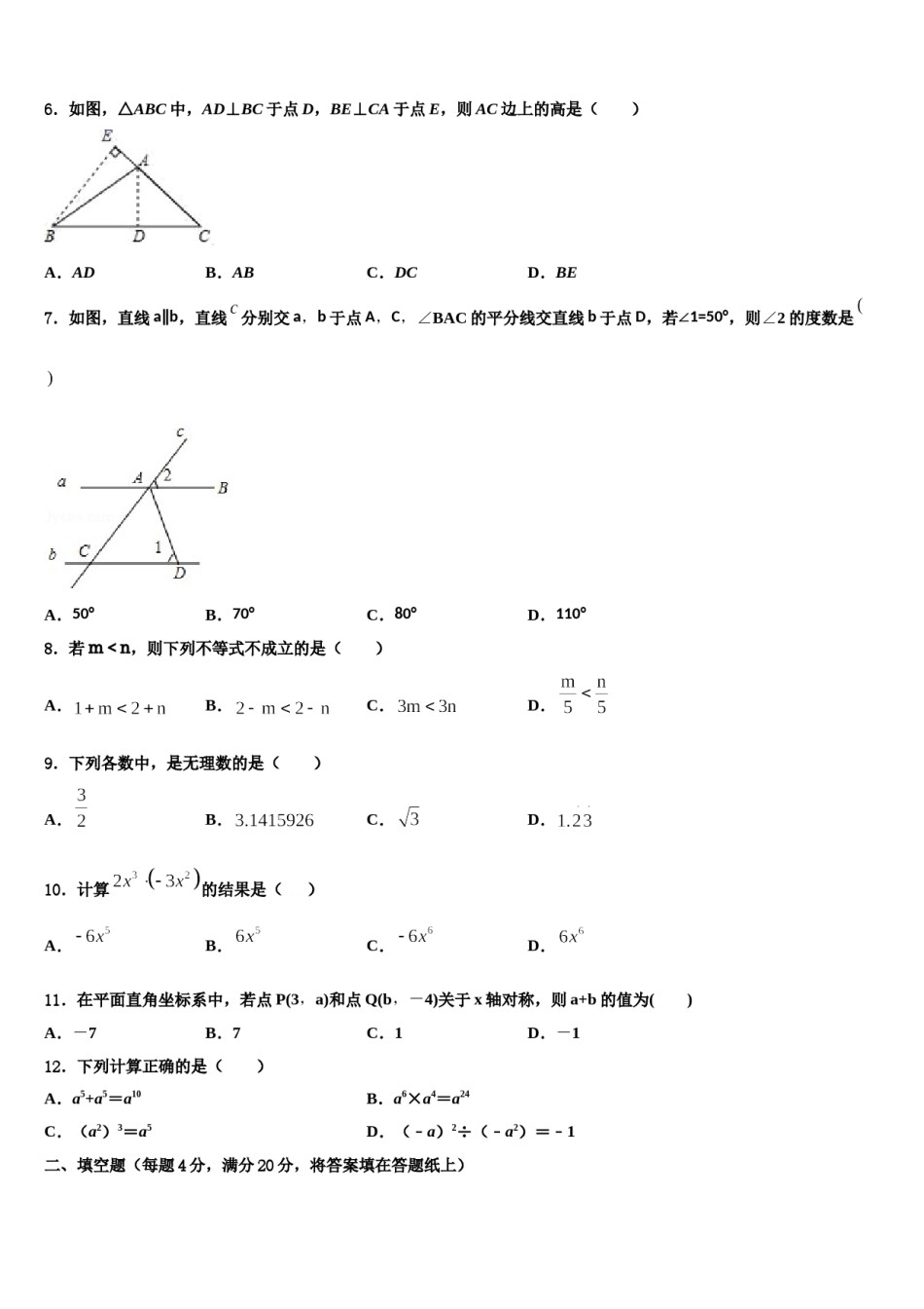江苏省启东市天汾初级中学2024届七年级数学第二学期期末复习检测试题含解析.doc_第2页