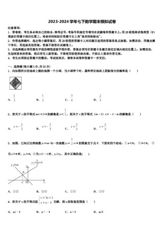 江苏省大丰市实验初级中学2023-2024学年七年级数学第二学期期末教学质量检测模拟试题含解析.doc