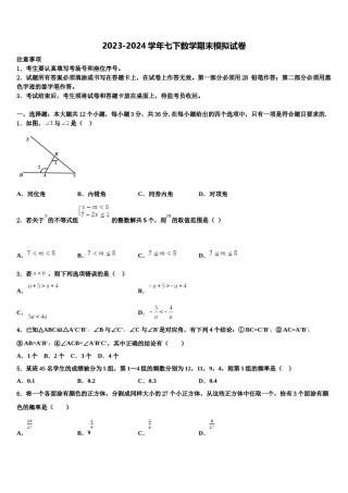 江苏省姜堰区张甸、港口初级中学2023-2024学年七下数学期末监测试题含解析.doc