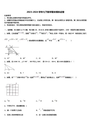 江苏省宜兴市洑东中学2023-2024学年数学七下期末教学质量检测模拟试题含解析.doc