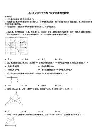 江苏省张家港市梁丰初级中学2023-2024学年数学七下期末质量跟踪监视模拟试题含解析.doc