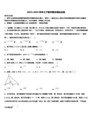 江苏省扬州大学附属中学东部分学校2023-2024学年七年级数学第二学期期末综合测试试题含解析.doc
