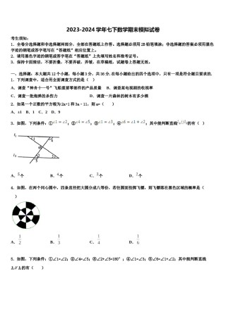 江苏省扬州宝应县联考2023-2024学年七年级数学第二学期期末检测试题含解析.doc