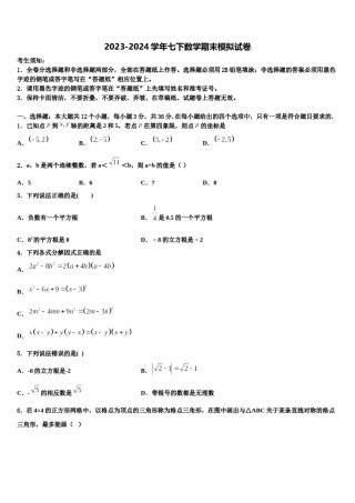 江苏省扬州市广陵区梅岭中学2024届七年级数学第二学期期末经典试题含解析.doc