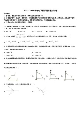 江苏省扬州市江都区实验初级中学2024年七下数学期末复习检测试题含解析.doc