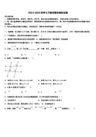 江苏省扬州市邗江区2024届七年级数学第二学期期末监测模拟试题含解析.doc