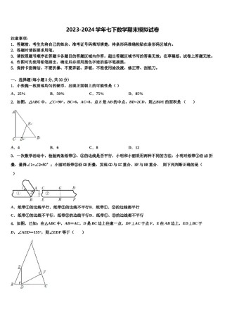 江苏省无锡市江阴市长寿中学2023-2024学年数学七下期末质量跟踪监视模拟试题含解析.doc