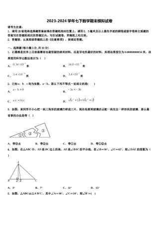 江苏省无锡江阴市华士片2024届数学七下期末复习检测模拟试题含解析.doc