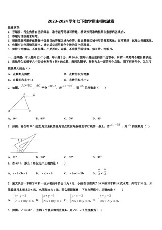 江苏省江都区曹王中学2024届七下数学期末质量跟踪监视试题含解析.doc