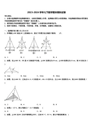 江苏省江阴市夏港中学2024年七下数学期末质量检测模拟试题含解析.doc