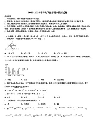江苏省江阴市澄西片2024届七年级数学第二学期期末学业质量监测模拟试题含解析.doc
