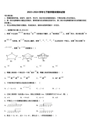 江苏省泰兴市分界镇初级中学2023-2024学年七年级数学第二学期期末考试模拟试题含解析.doc