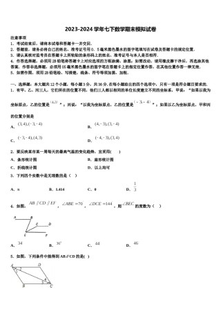 江苏省泰州市姜堰区实验初级中学2024届七下数学期末学业水平测试模拟试题含解析.doc