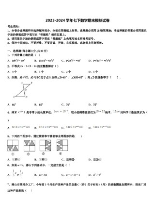 江苏省泰州市高港区2023-2024学年数学七下期末综合测试模拟试题含解析.doc