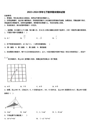 江苏省海门六校联考2023-2024学年七下数学期末统考模拟试题含解析.doc