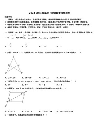 江苏省淮安市洪泽区教育联盟学校2024年七下数学期末联考模拟试题含解析.doc