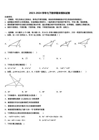 江苏省淮安市淮阴区2024届七年级数学第二学期期末学业水平测试试题含解析.doc