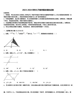江苏省淮安市淮阴区开明中学2023-2024学年数学七下期末质量跟踪监视模拟试题含解析.doc