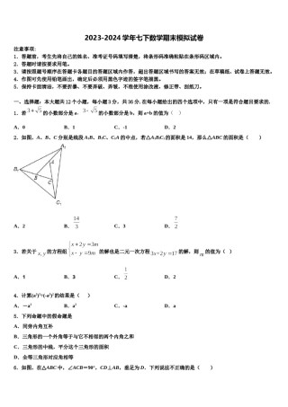 江苏省淮安市经济开发区2024年数学七下期末调研模拟试题含解析.doc