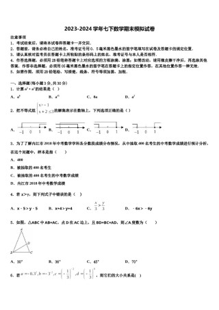 江苏省溧水高级中学2023-2024学年七年级数学第二学期期末检测试题含解析.doc