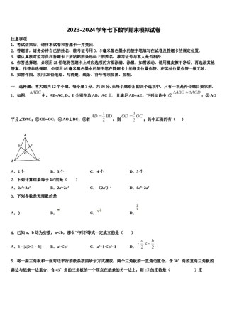 江苏省灌南县2024届七年级数学第二学期期末学业质量监测模拟试题含解析.doc