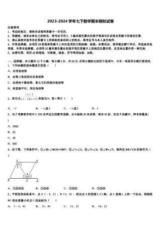 江苏省盐城射阳县联考2024届七年级数学第二学期期末教学质量检测模拟试题含解析.doc