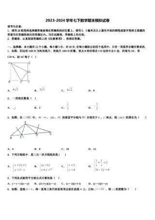 江苏省盐城市响水实验、一中学2024届七年级数学第二学期期末监测试题含解析.doc