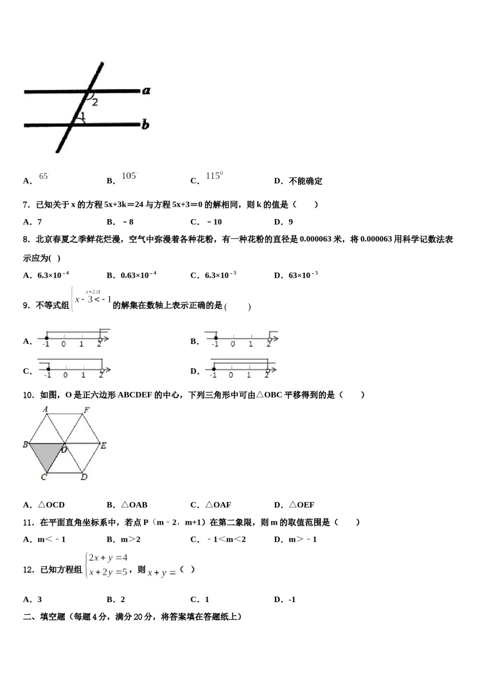 江苏省盐城市射阳外国语学校2024年七年级数学第二学期期末联考模拟试题含解析.doc_第2页