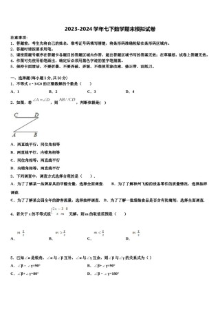江苏省苏州市景范中学2024届数学七下期末监测模拟试题含解析.doc