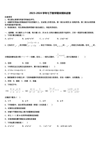 江苏省苏州市青云中学2024年七下数学期末学业水平测试试题含解析.doc
