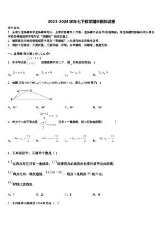 江西省乐平市2024年数学七下期末学业质量监测模拟试题含解析.doc